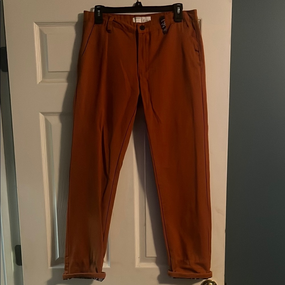 Orange Chino Khakis with Cuffed Hem